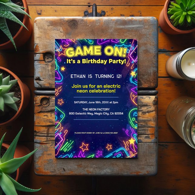 Invitation pour une fête d'anniversaire Neon Glow (Créateur téléchargé)
