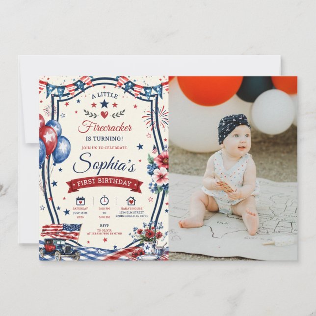 Invitation pour une fête d'anniversaire patriotiqu (Devant)