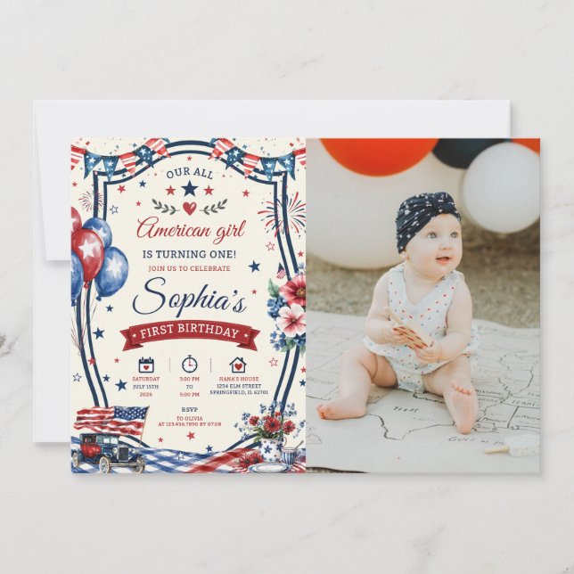 Invitation pour une fête d'anniversaire patriotiqu (Devant)