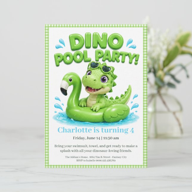 Invitation pour une fête d'anniversaire piscine ro (Debout devant)