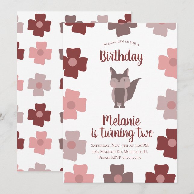 Invitation pour une fête d'anniversaire Renard Mig (Devant / Derrière)