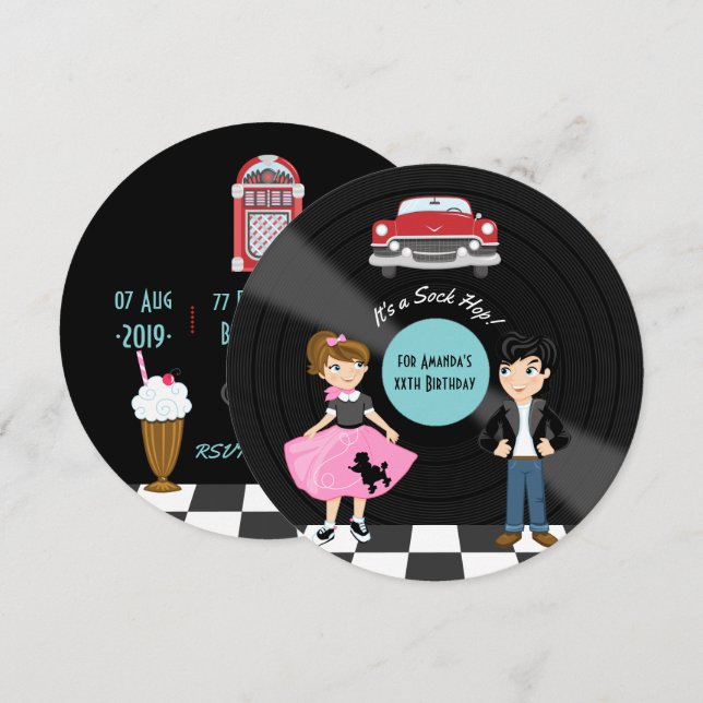 Invitation pour une fête d'anniversaire Retro Sock (Devant / Derrière)