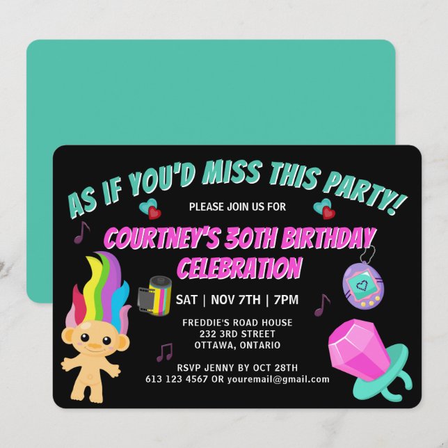Invitation pour une fête d'anniversaire rétro tota (Devant / Derrière)