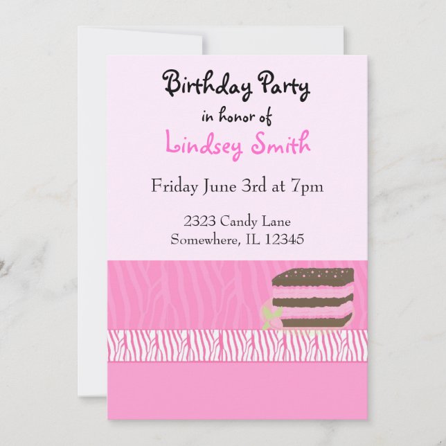 Invitation pour une fête d'anniversaire rose (Devant)