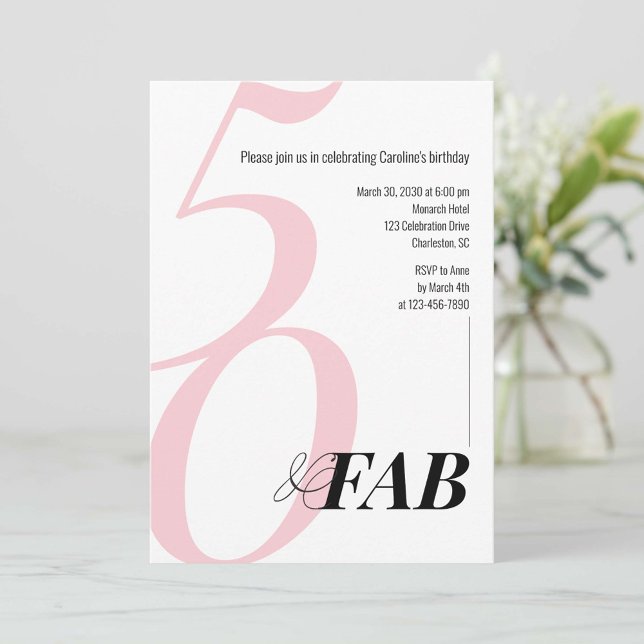 Invitation pour une fête d'anniversaire rose 50 an (Créateur téléchargé)