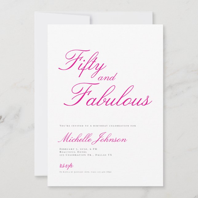 Invitation pour une fête d'anniversaire rose cinqu (Devant)
