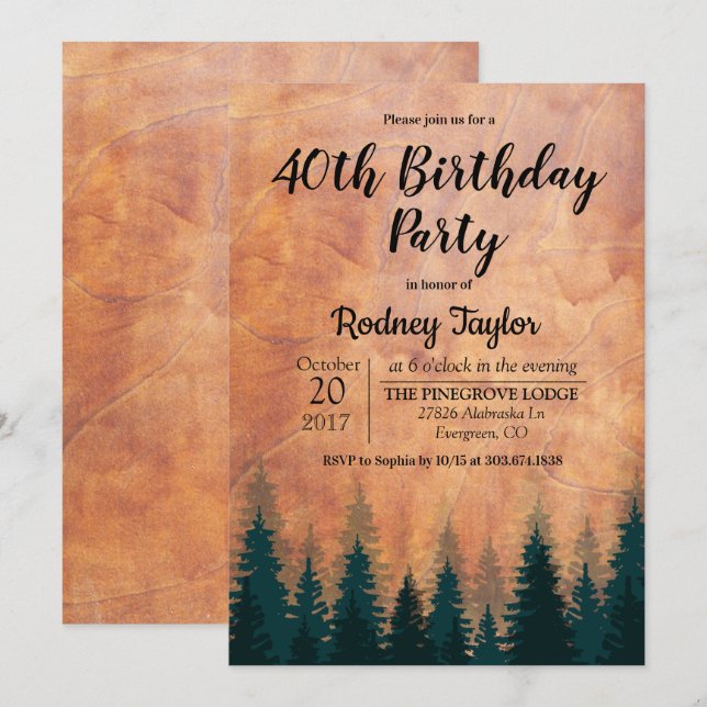 Invitation pour une fête d'anniversaire rustique (Devant / Derrière)