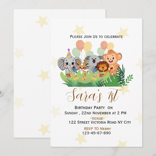 Invitation pour une fête d'anniversaire Safari Jun (Devant / Derrière)