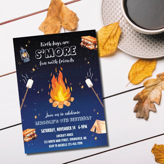 Invitation pour une fête d'anniversaire S'more aut (Créateur téléchargé)