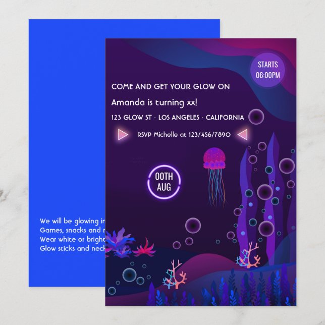 Invitation pour une fête d'anniversaire sous la lu (Devant / Derrière)