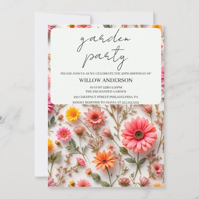 Invitation pour une fête d'anniversaire sur le thè (Devant)