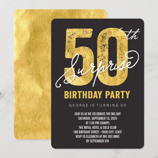 Invitation pour une fête d'anniversaire surprise p (Devant / Derrière)