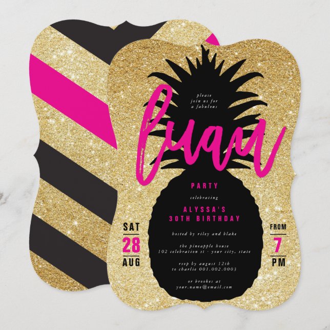 Invitation pour une fête d'anniversaire thème luau (Devant / Derrière)