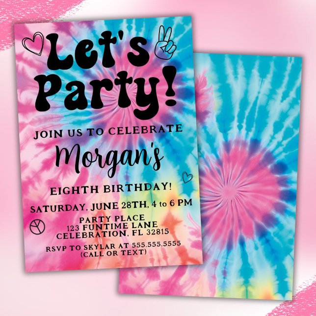 Invitation pour une fête d'anniversaire Tie Dye (Créateur téléchargé)