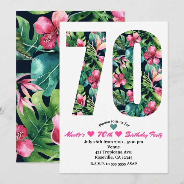 Invitation pour une fête d'anniversaire tropicale  (Devant / Derrière)