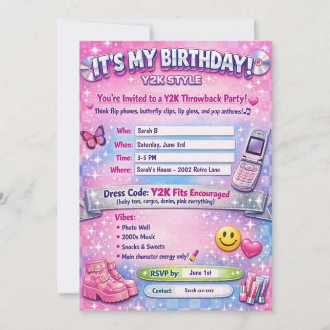 Invitation pour une fête d'anniversaire Y2K 2000 (Devant)