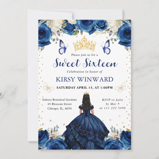 Invitation pour une fête de 16 ans, princesse aux  (Devant)