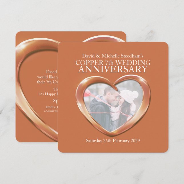 Invitation pour une fête de 7 ans de mariage cuivr (Devant / Derrière)