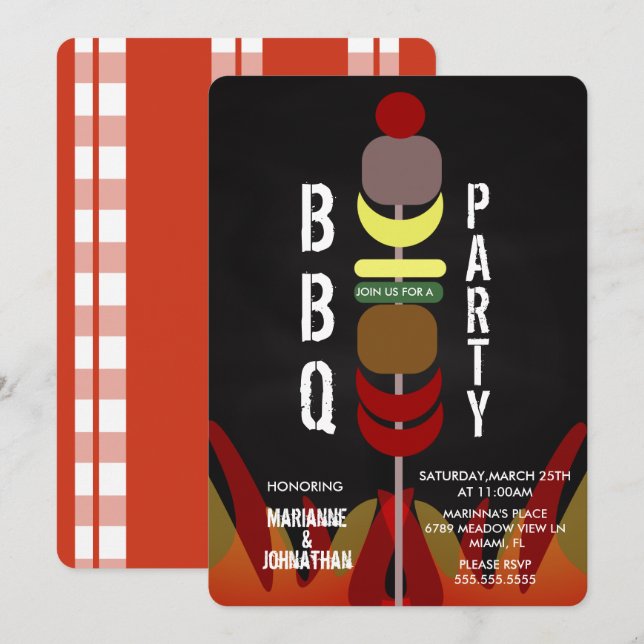 Invitation pour une fête de barbecue avec brochett (Devant / Derrière)