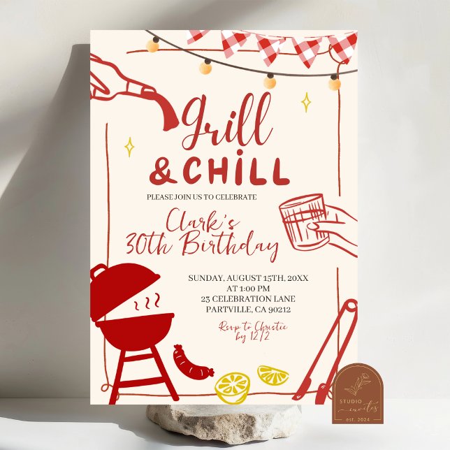 Invitation pour une fête de barbecue Grill and Chi (Créateur téléchargé)