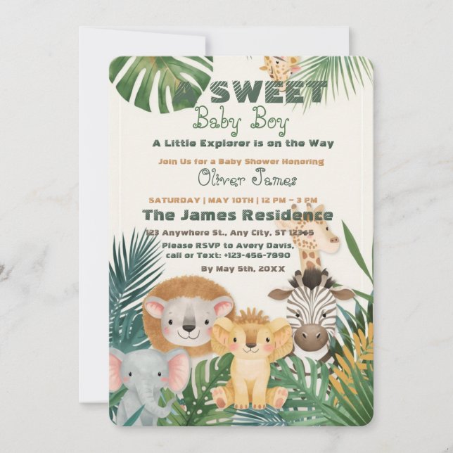 Invitation pour une Fête de Bébé Garçon Safari Tro (Devant)