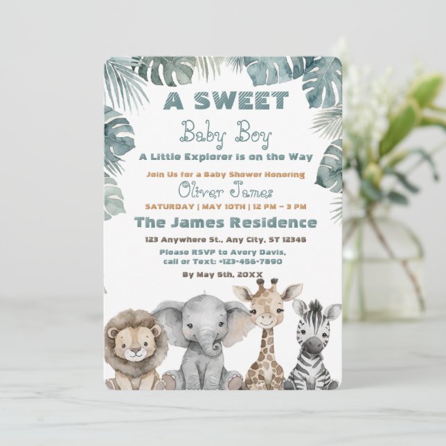 Invitation pour une Fête de Bébé Garçon Safari Tro (Debout devant)