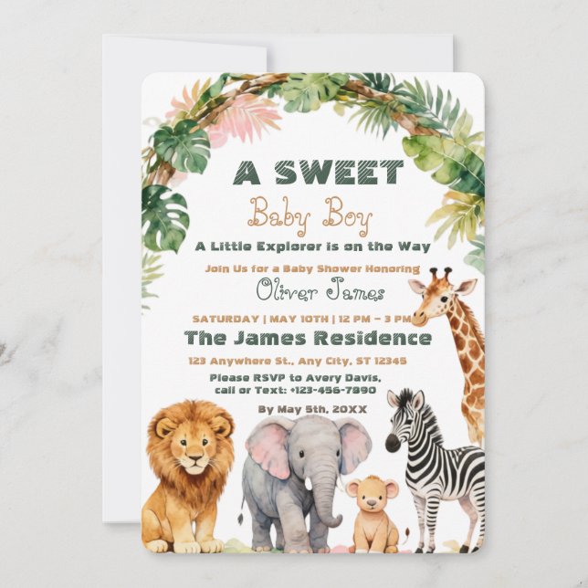 Invitation pour une Fête de Bébé Garçon Safari Tro (Devant)