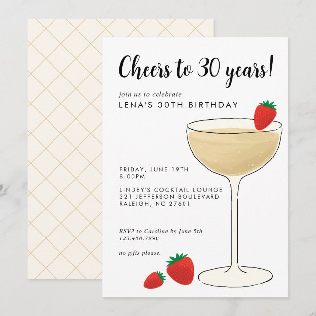 Invitation pour une fête de cocktail d'anniversair (Devant / Derrière)