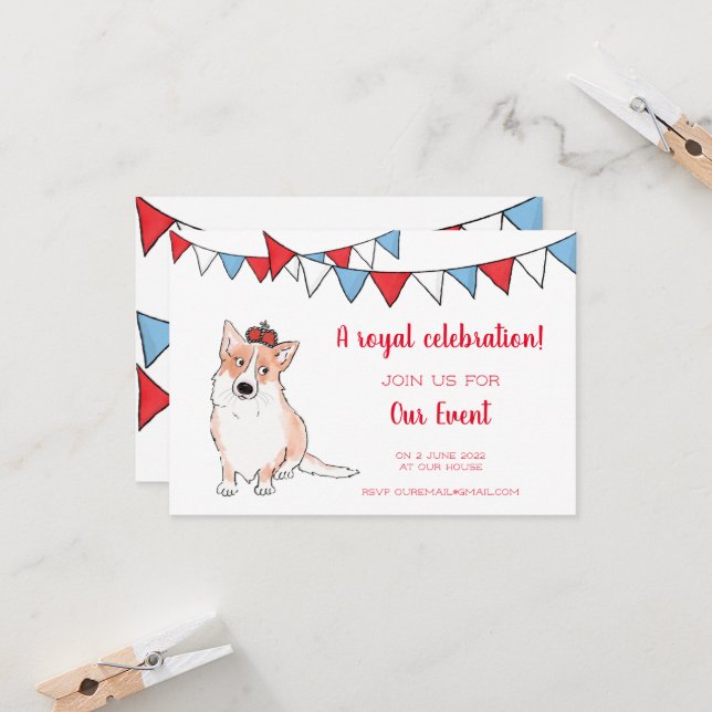 Invitation pour une fête de corgi royal (petit) (Devant/Arrière en situation)