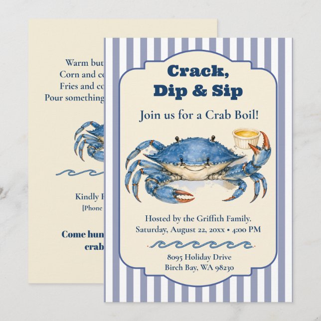 Invitation pour une fête de crabe bleu Crack Dip S (Devant / Derrière)