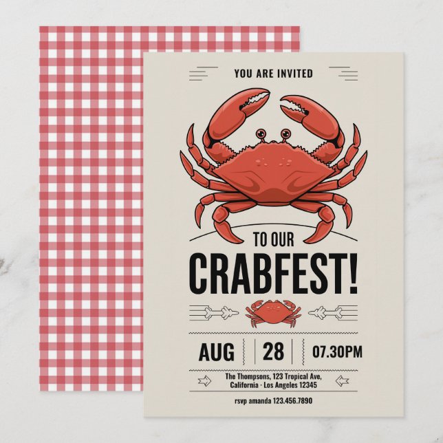 Invitation pour une fête de crabe pour toutes occa (Devant / Derrière)