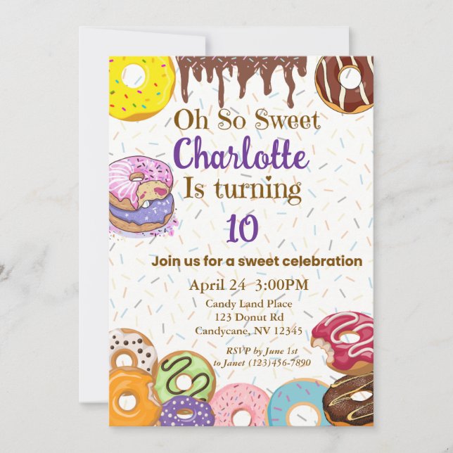 Invitation pour une fête de donuts Oh So Sweet (Devant)
