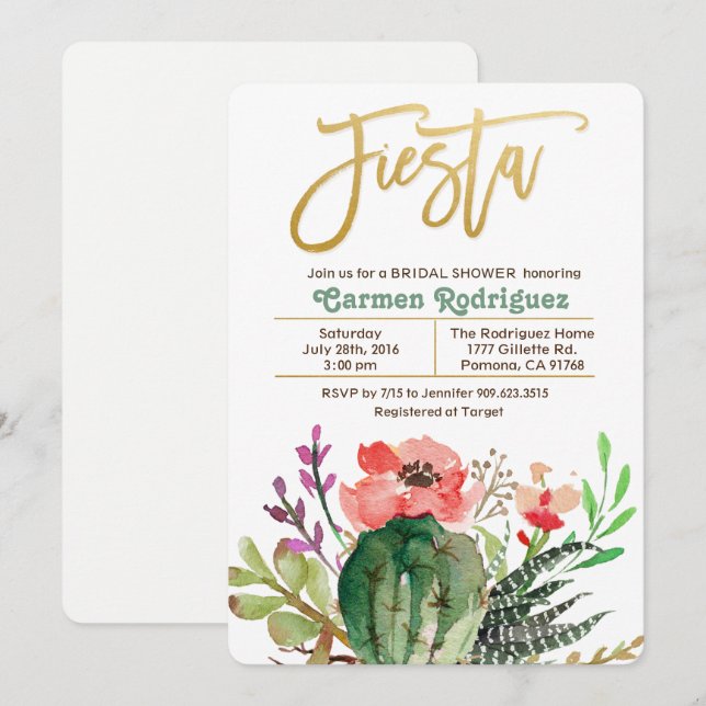 Invitation pour une fête de douche de mariée sur l (Devant / Derrière)