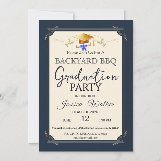 Invitation pour une fête de fin d'études BBQ (Devant)
