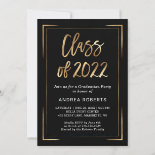 Invitation pour une fête de fin d'études en or noi