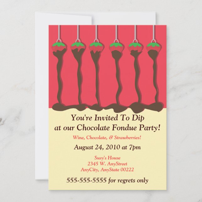 Invitation pour une fête de fondue au chocolat et  (Devant)