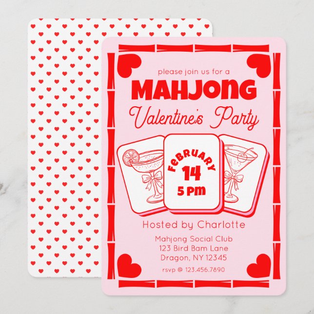 Invitation pour une fête de la Saint-Valentin Mahj (Devant / Derrière)