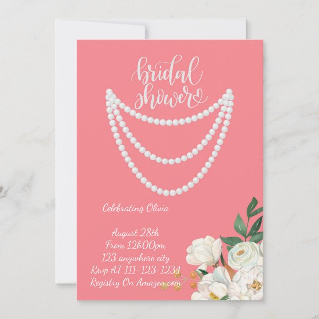 Invitation pour une fête de mariage en perles rose (Devant)
