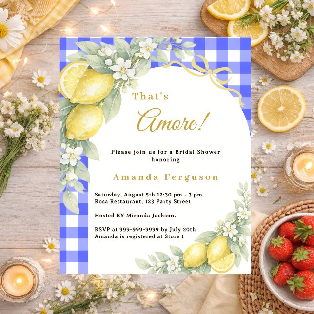 Invitation pour une fête de mariage gingham bleu c (Créateur téléchargé)