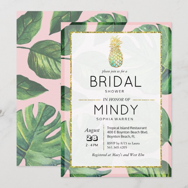 Invitation pour une fête de mariage tropicale avec (Devant / Derrière)