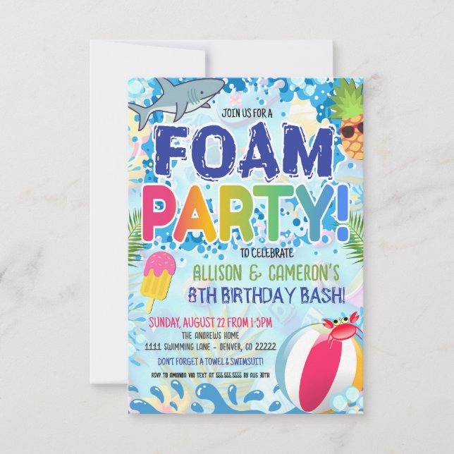 Invitation pour une fête de mousse pour enfants (Devant)