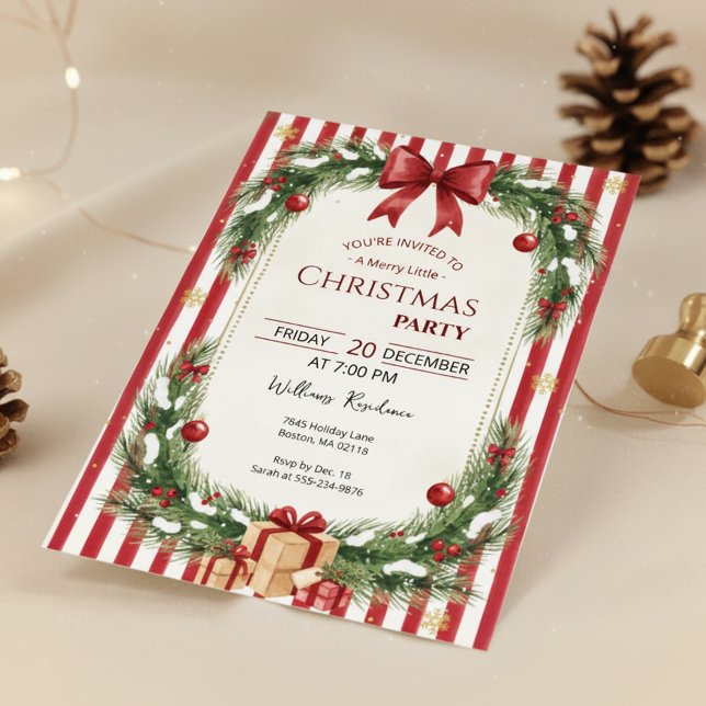 Invitation pour une fête de Noël à rayures de cann (Striped Christmas Card)