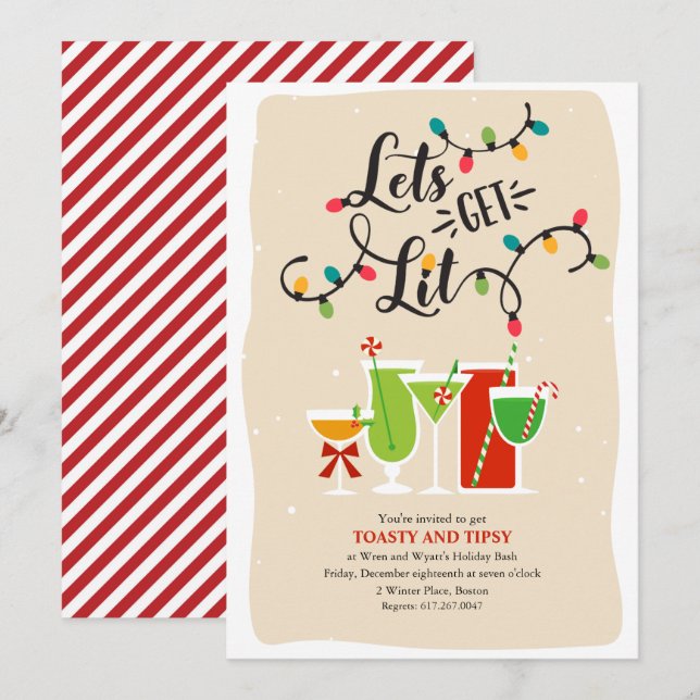 Invitation pour une fête de Noël 'Allumons les lum (Devant / Derrière)