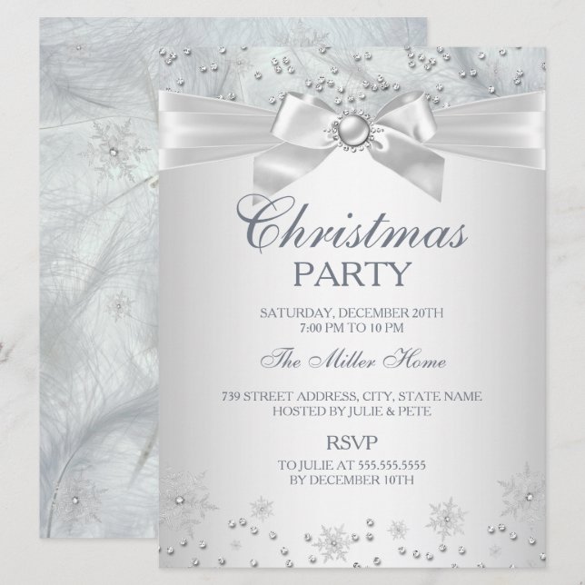 Invitation pour une fête de Noël au flocon de neig (Devant / Derrière)