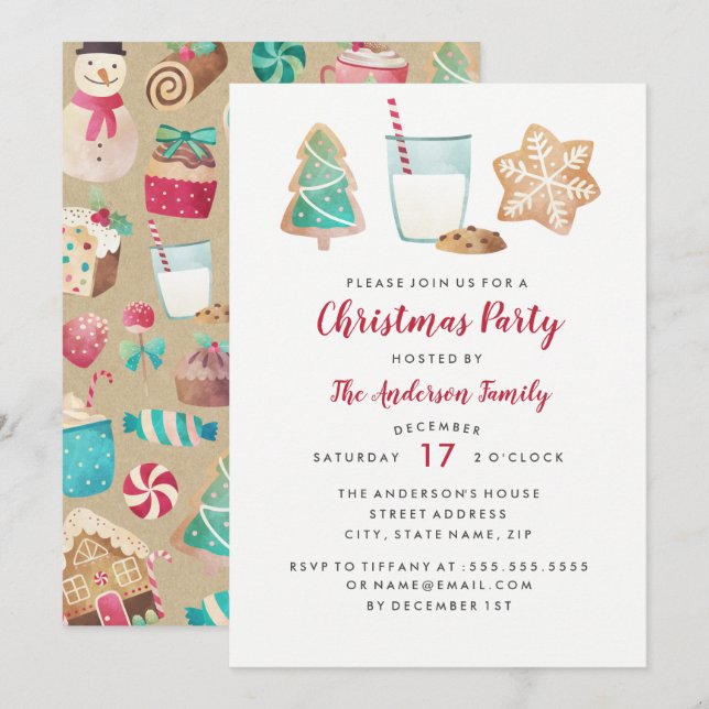 Invitation pour une fête de Noël avec des biscuits (Devant / Derrière)