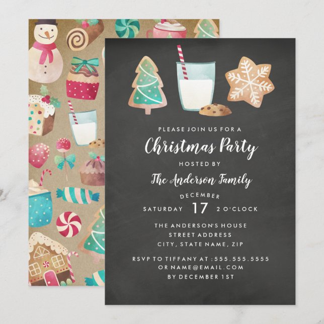 Invitation pour une fête de Noël avec des biscuits (Devant / Derrière)