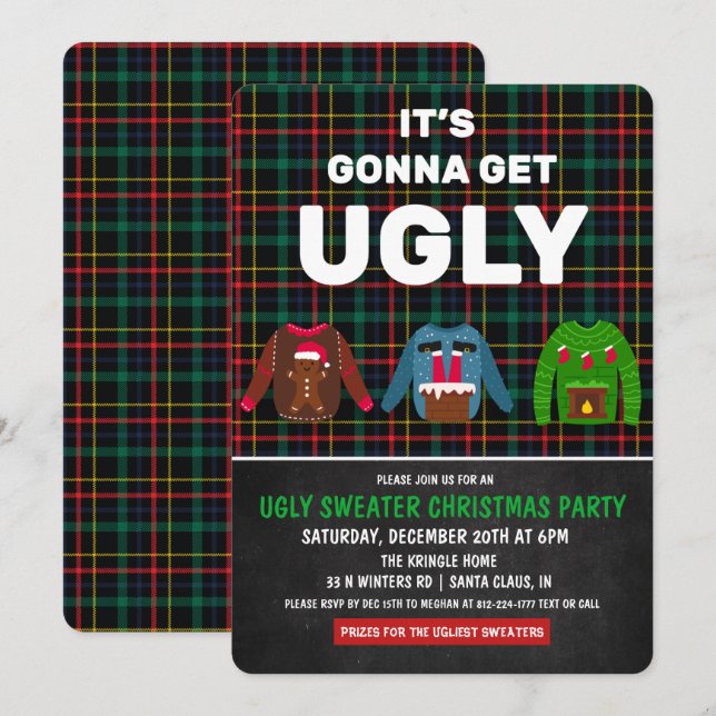 Invitation pour une fête de Noël avec un pull moch (Devant / Derrière)
