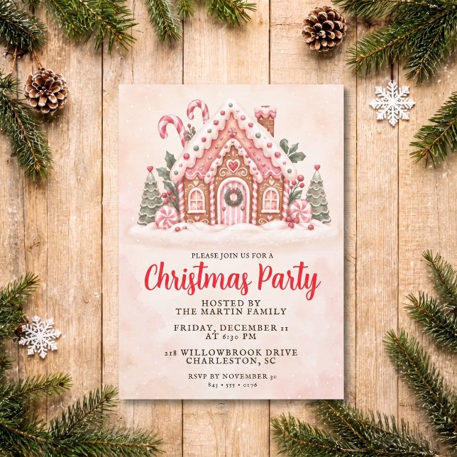 Invitation pour une fête de Noël avec une maison e (Créateur téléchargé)