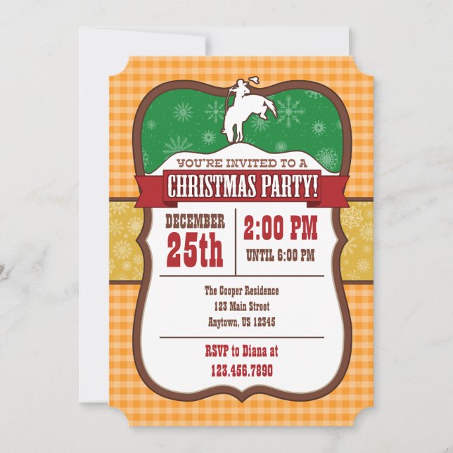 Invitation pour une fête de Noël Cowboy Orange (Devant)