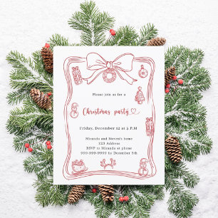 Invitation pour une fête de Noël dessinée à la mai